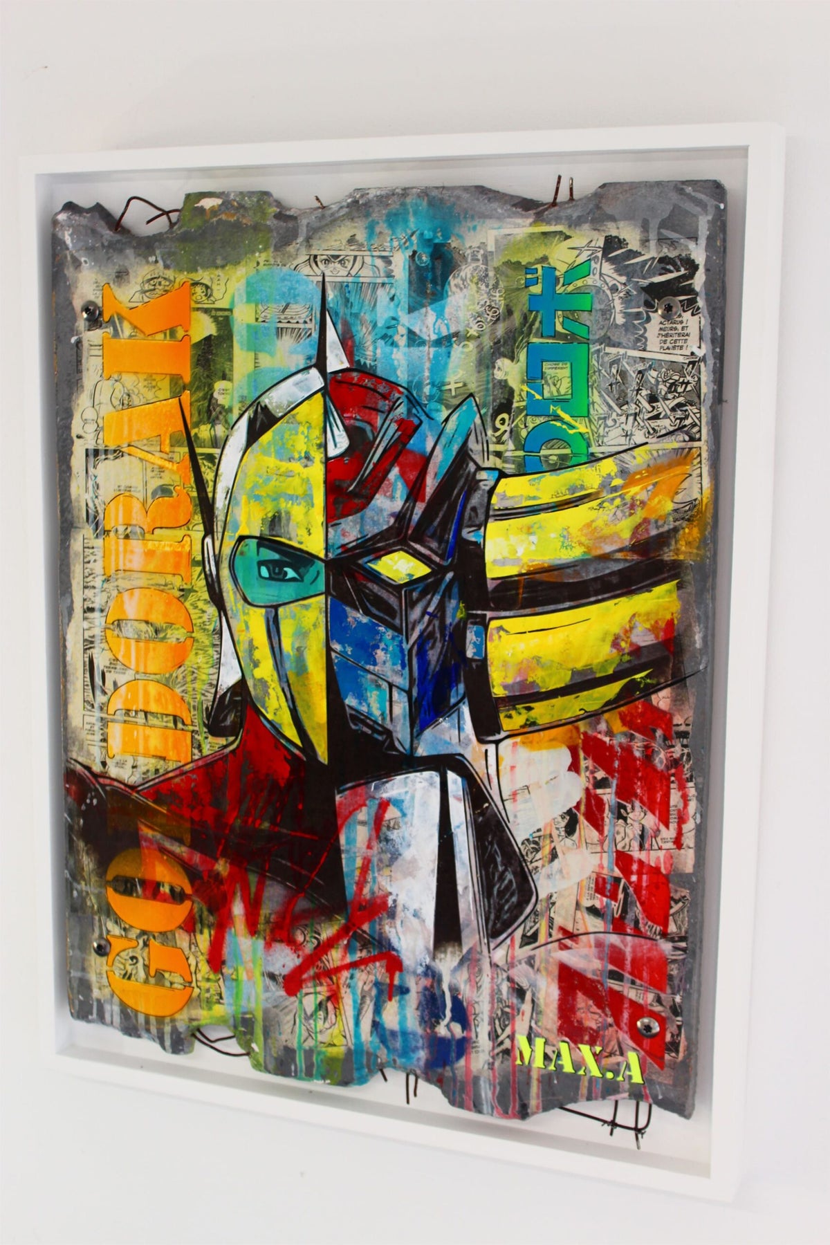 Maxime Andriot — Goldorak vs Actarus #1, œuvre contemporaine en collage et peinture