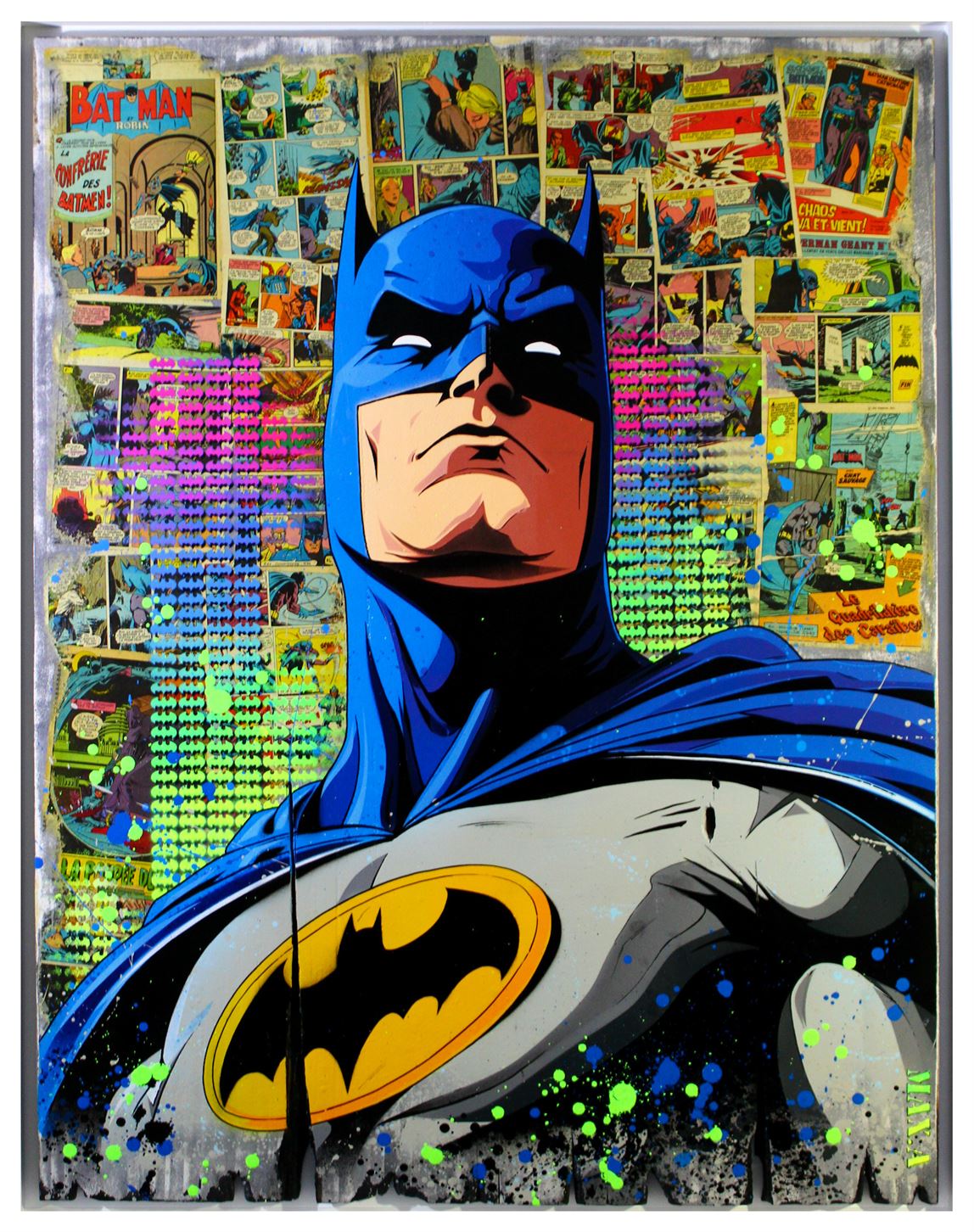 Burned Batman — œuvre originale de Maxime Andriot sur bois de peuplier partiellement brûlé