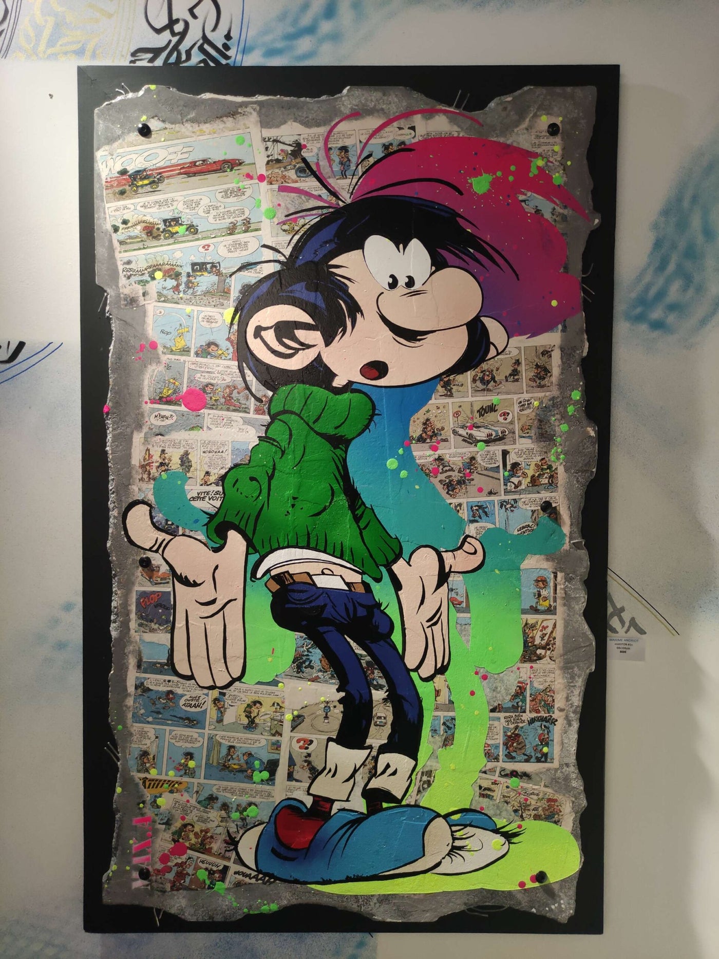Œuvre Gaston #1 par Maxime Andriot — transfert, pochoirs, peinture et culture populaire