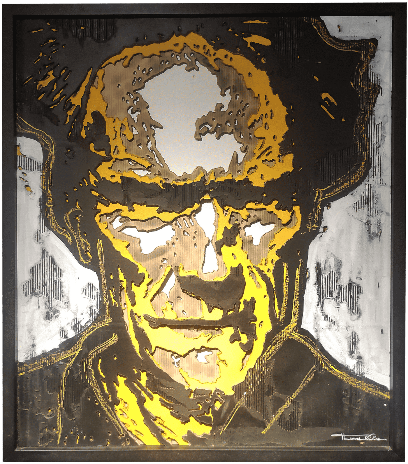 Clint — œuvre originale de Thomas Vinas en découpes, superpositions et peinture