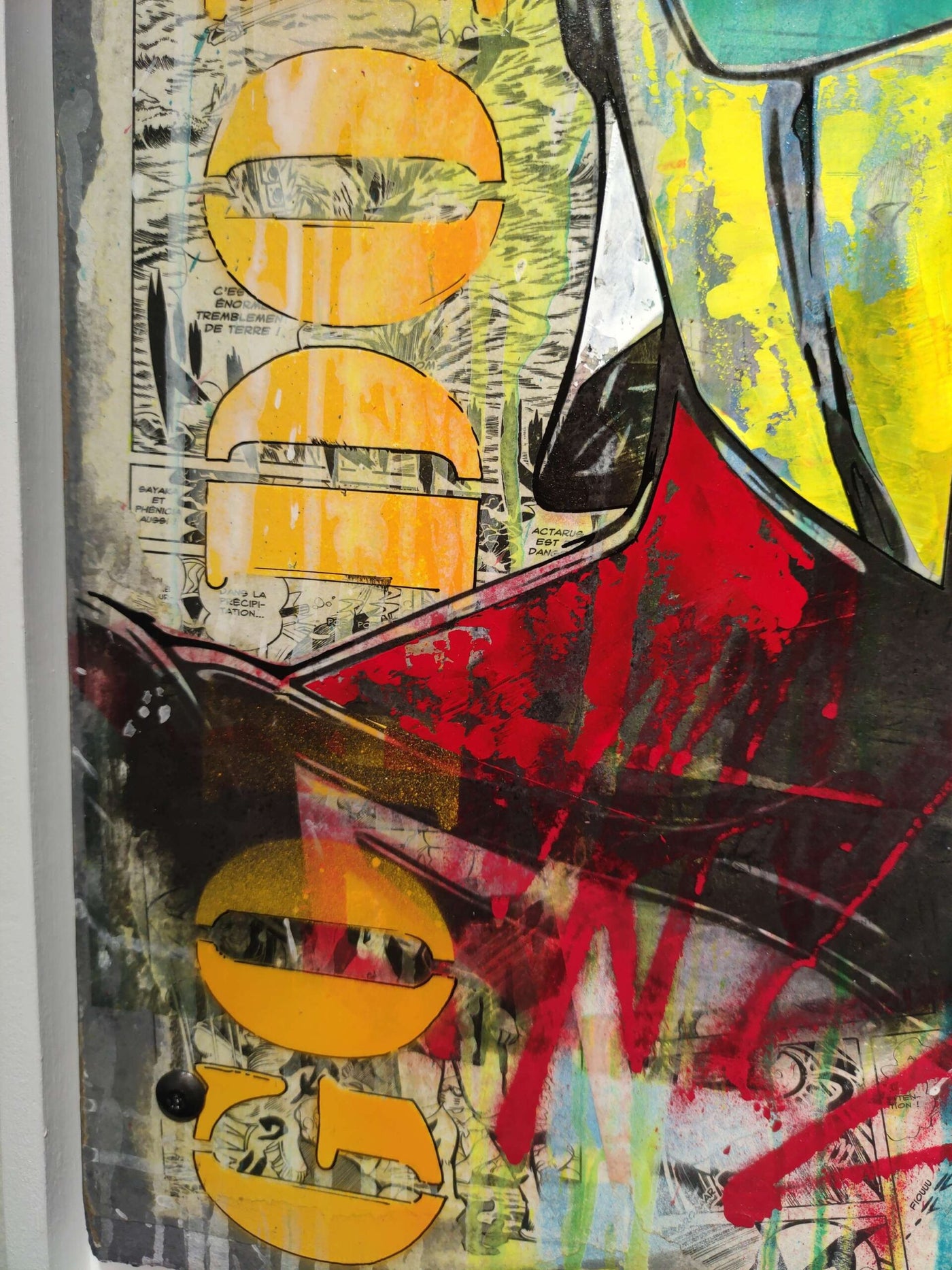 Goldorak vs Actarus #1 — œuvre originale de Maxime Andriot sur imitation béton, collage et peinture