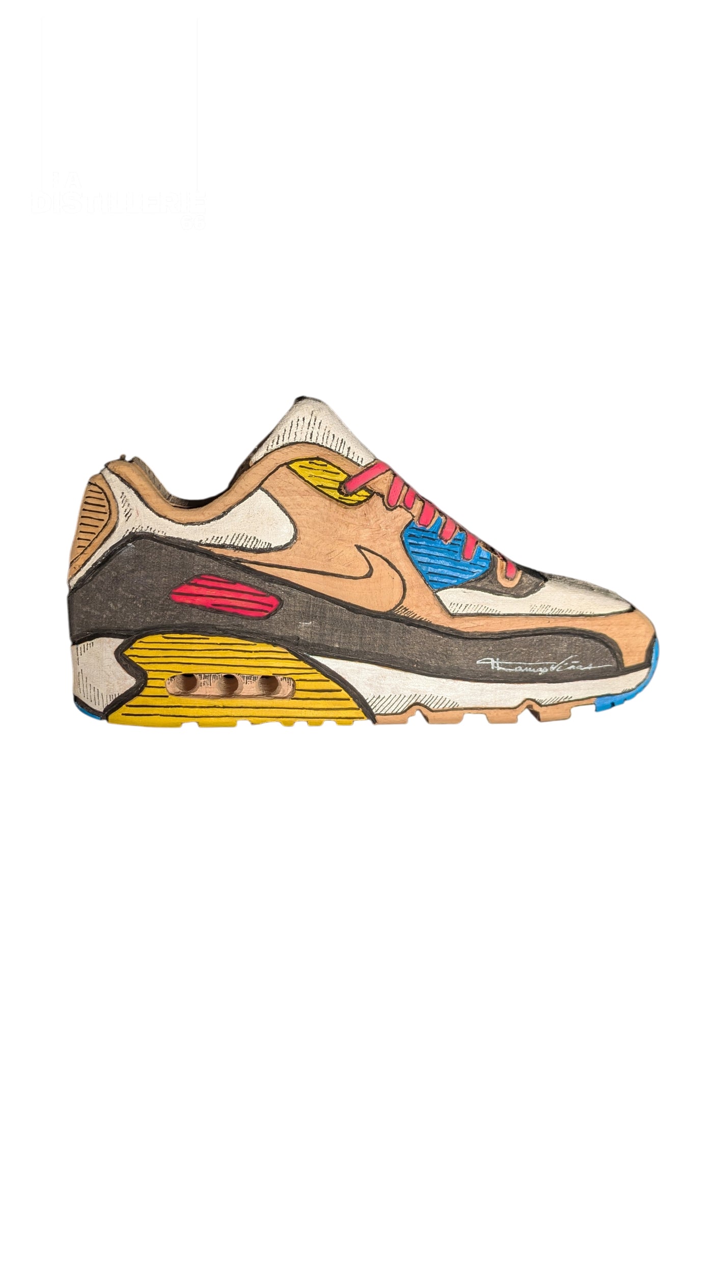 Air Max 90 — sculpture originale de Thomas Vinas en bois, inspirée de la sneaker Nike Air Max 90