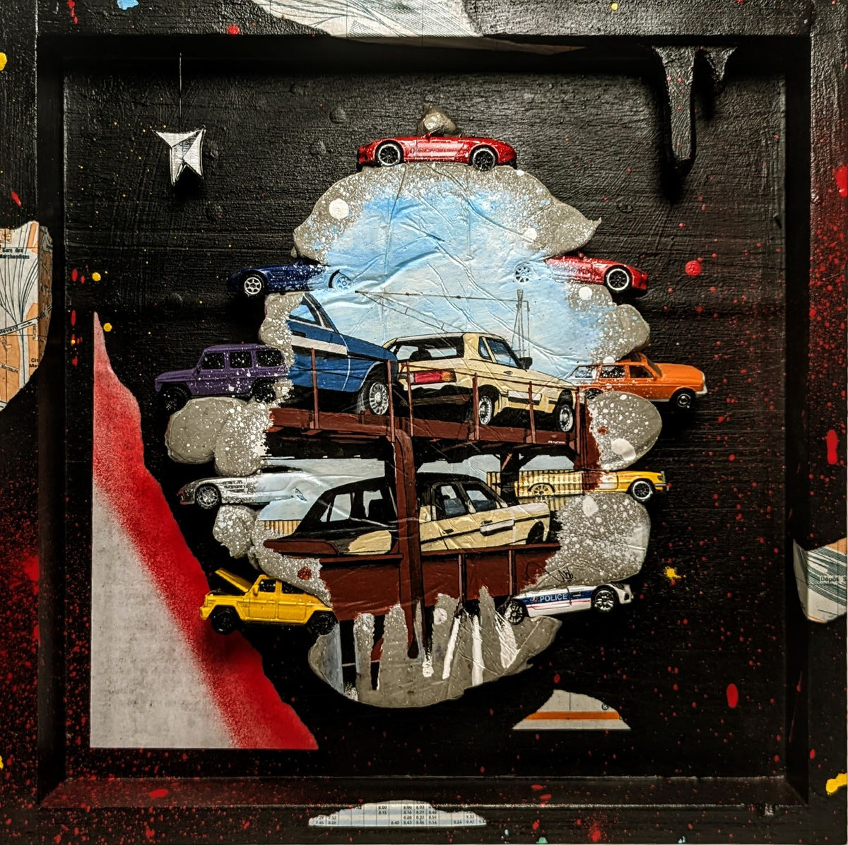 AutoTrain — œuvre originale de Ludo Lassalle en technique mixte bois et béton, street art ferroviaire