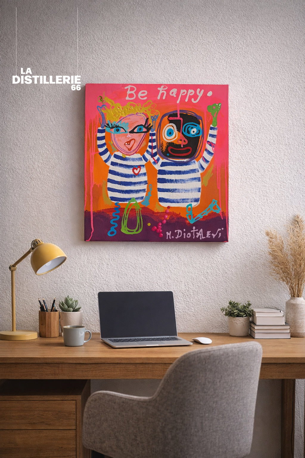 Œuvre Be Happy par Martine Diotalevi — peinture en technique mixte, art brut et Pop Art