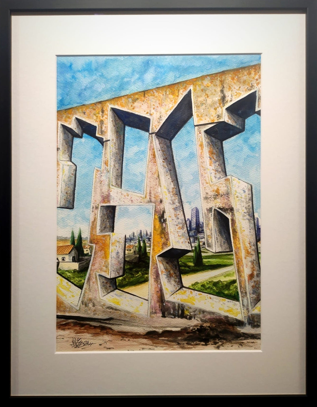 Œuvre City View par Vile — street art sur papier multi-technique et photographie de fresque