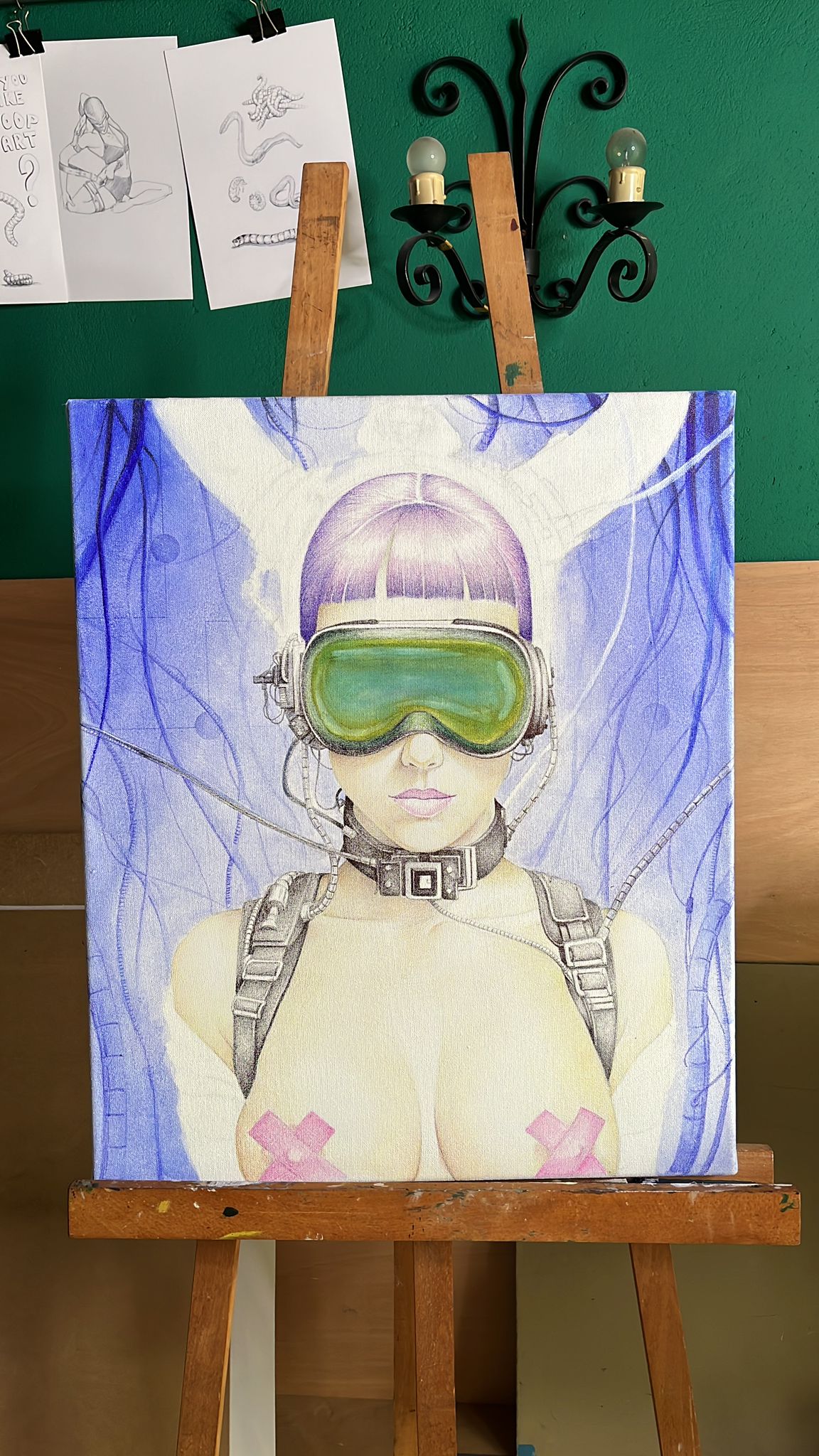 Œuvre Cyber par Beus — art contemporain sur toile et expérimentation à l’encre de stylo Bic