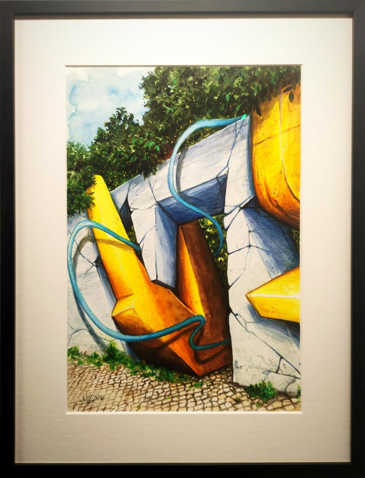 Œuvre Double V par Vile — street art sur papier multi-technique et photographie de fresque