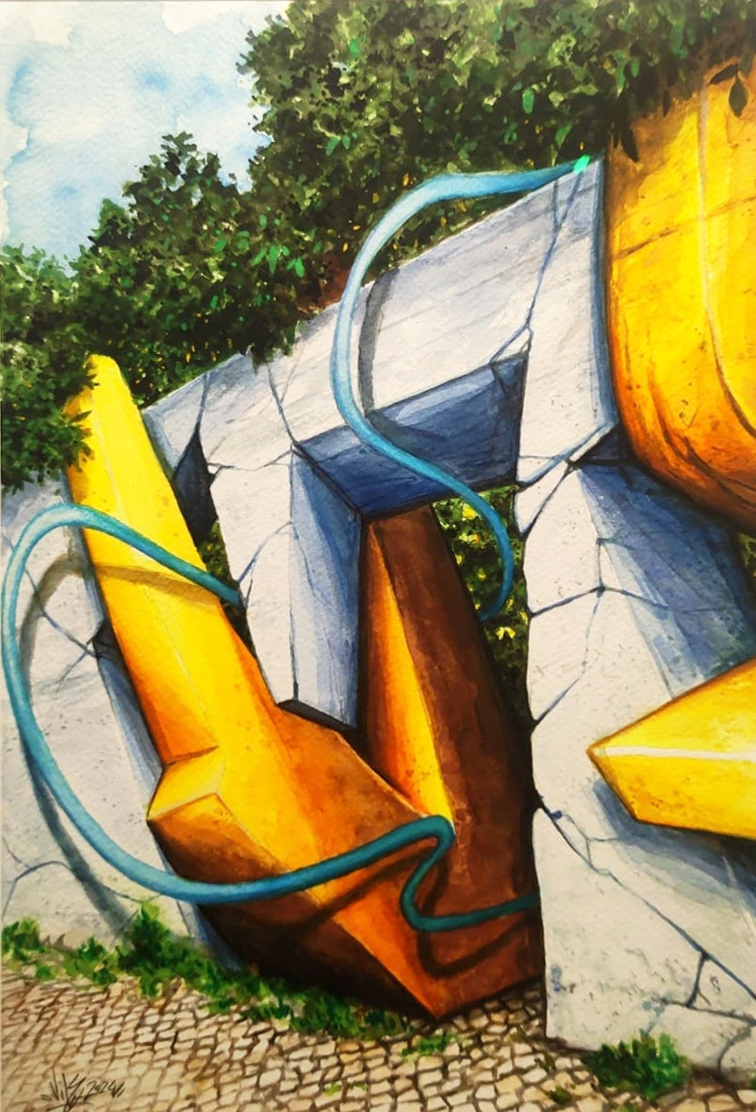 Double V — œuvre originale de Vile à l’aquarelle, street art inspiré de ses fresques murales