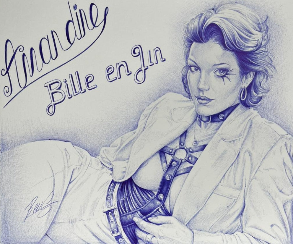 Amandine — œuvre originale de l’artiste Beus au stylo Bic, série Monarchie / Anarchie
