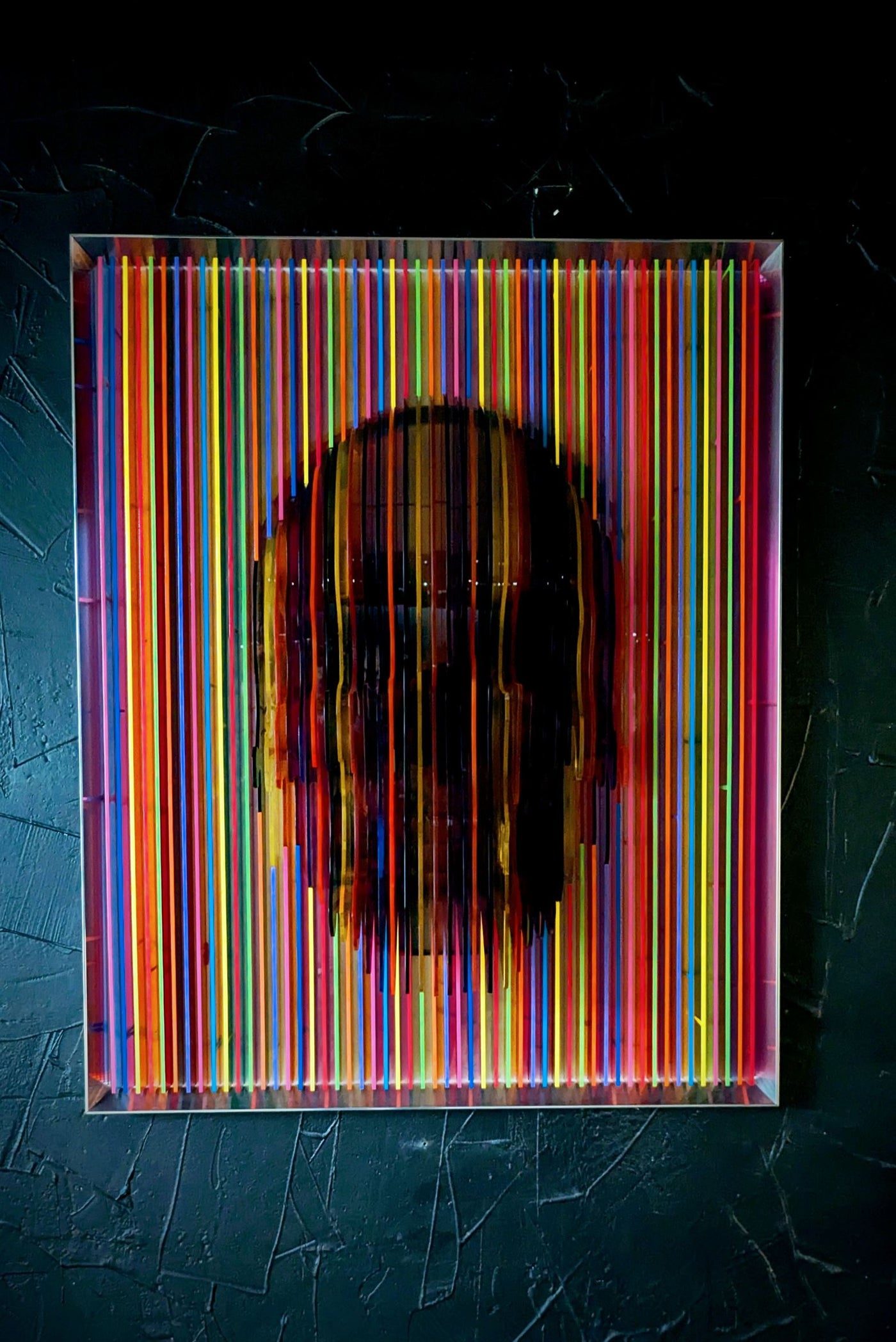 Skull Colors — tableau sculpture d’Alx Slice Art en technique mixte sur plexiglas