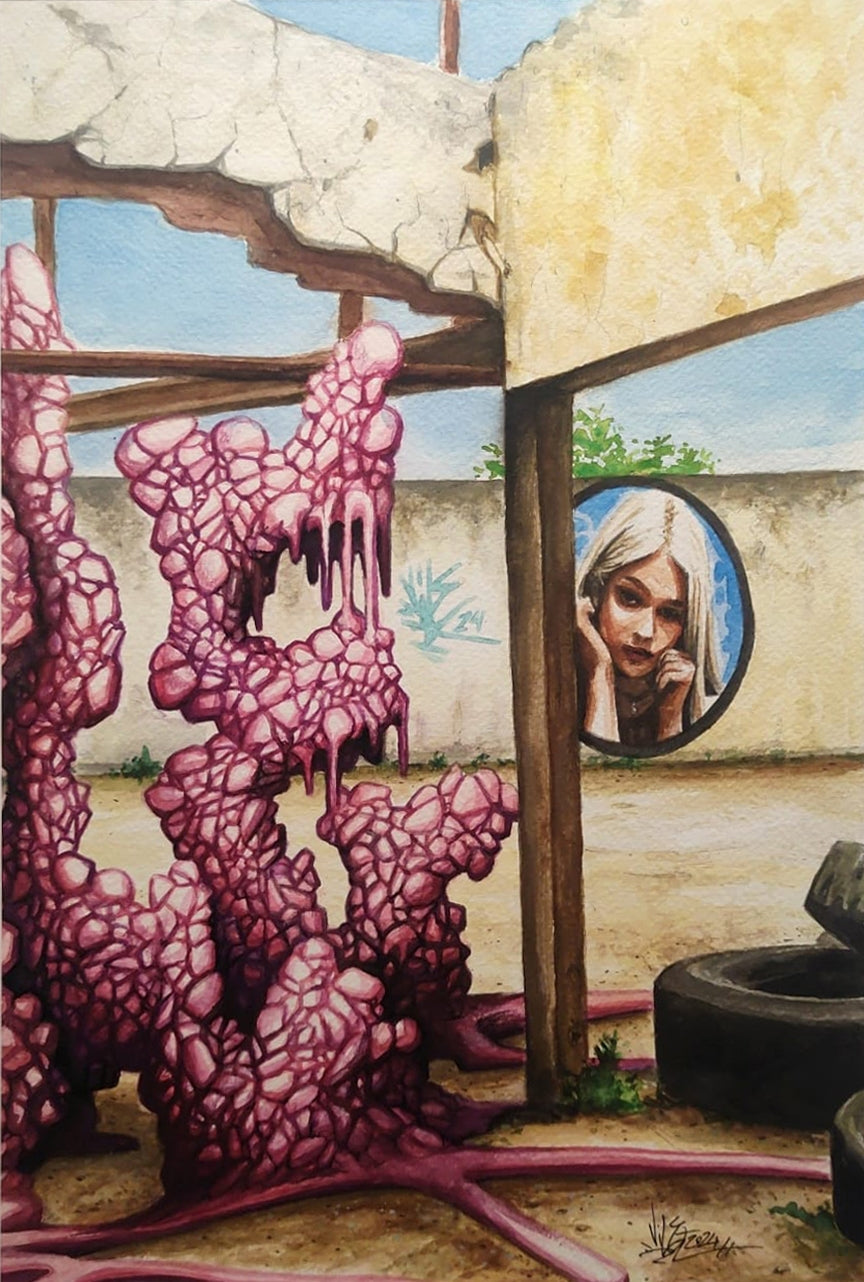 Beauty & The Beast — œuvre originale de Vile à l’aquarelle, street art inspiré de ses fresques murales