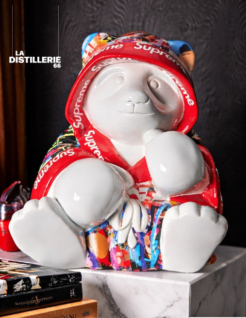 Panda Boxe Supreme — sculpture Pop Art de Naor en résine peinte