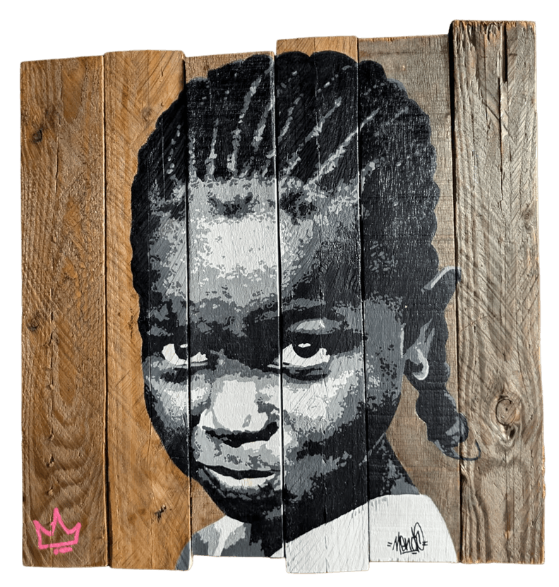 Power — œuvre originale de Mendo au spray et à l’acrylique sur lames de bois