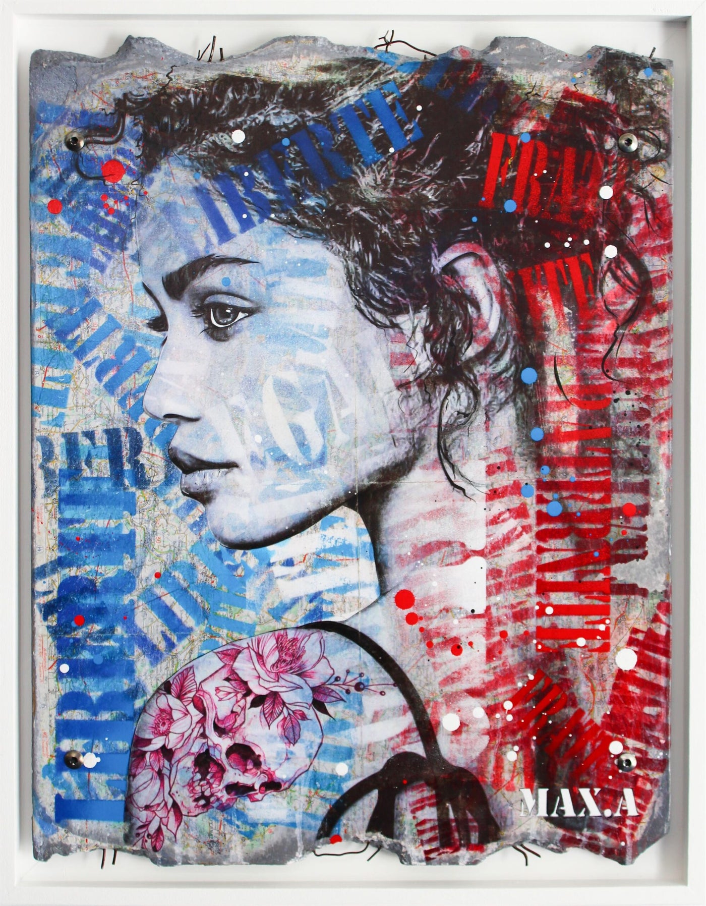 Marianne Fragment #2 — œuvre originale de Maxime Andriot sur imitation béton, collage et peinture