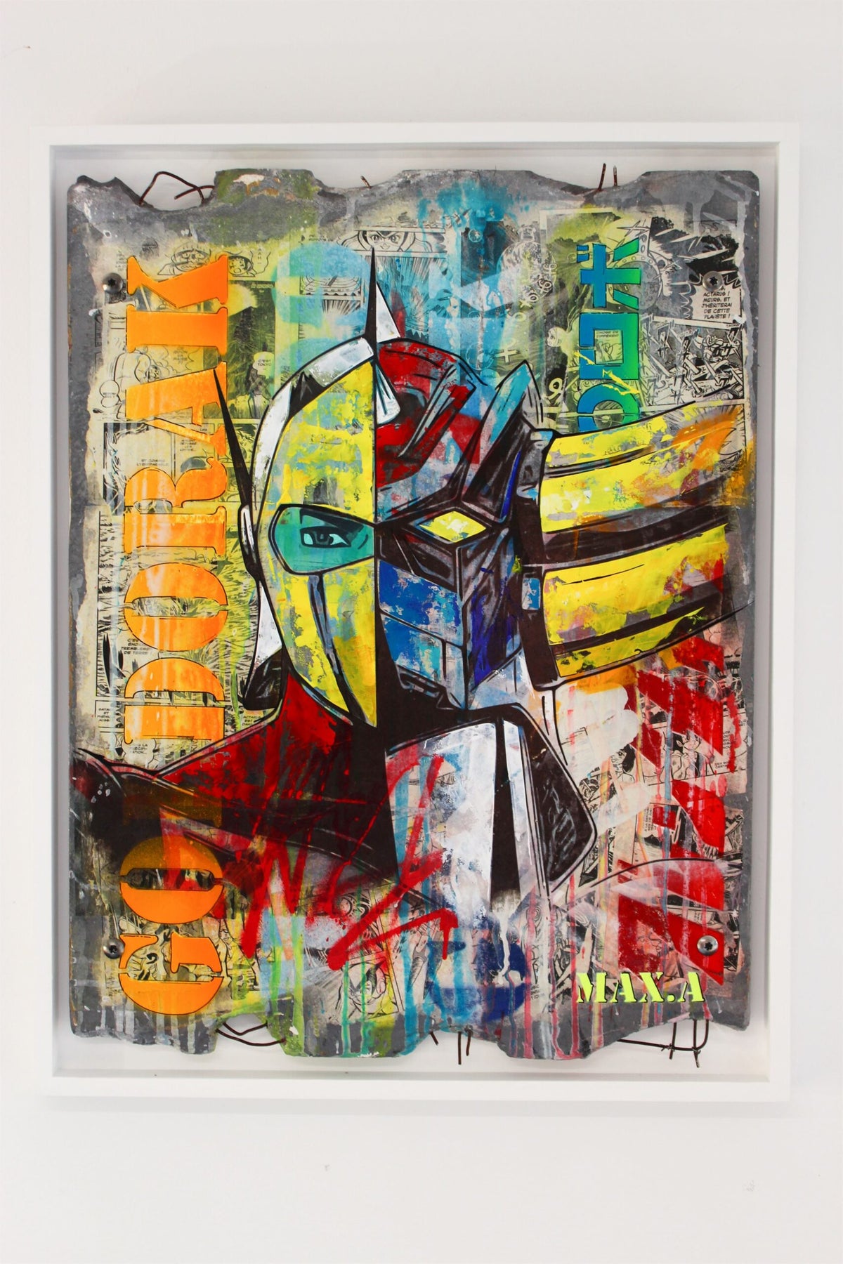 Œuvre Goldorak vs Actarus #1 par Maxime Andriot — transfert, pochoirs, peinture et culture populaire