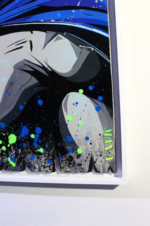 Œuvre de Maxime Andriot Burned Batman — collage, transfert, pochoirs et peinture contemporaine