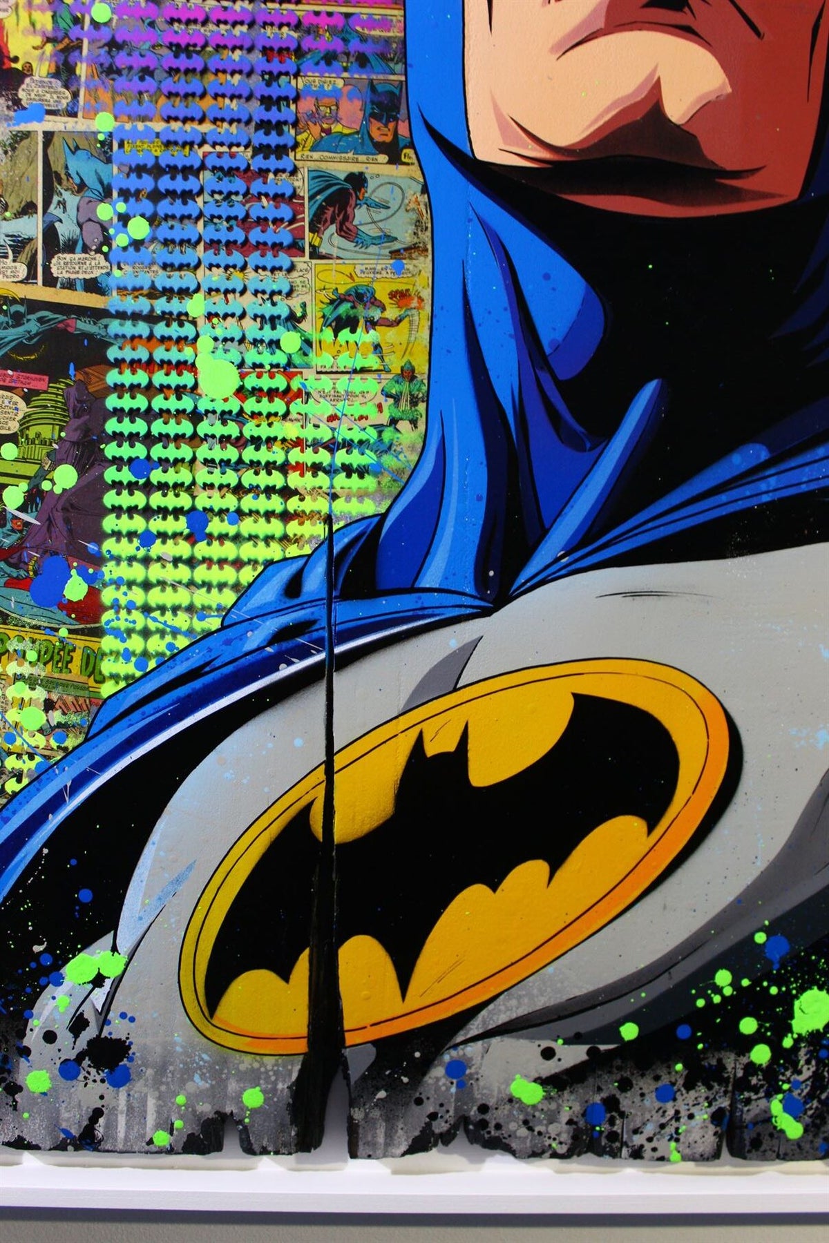 Maxime Andriot — Burned Batman, œuvre contemporaine en collage et peinture
