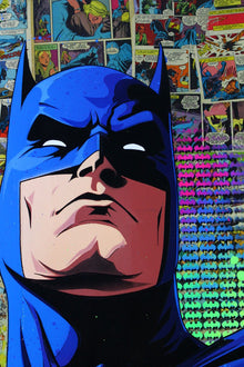 Œuvre Burned Batman par Maxime Andriot — transfert, pochoirs, peinture et culture populaire