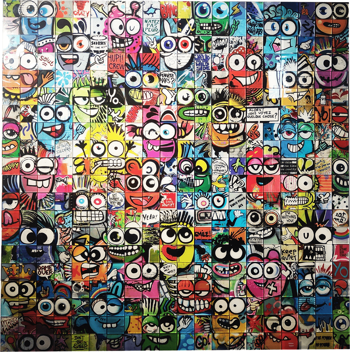Les P'tites Bestioles — œuvre d’Arykp en mosaïque de photos de graffiti en relief sur Dibond