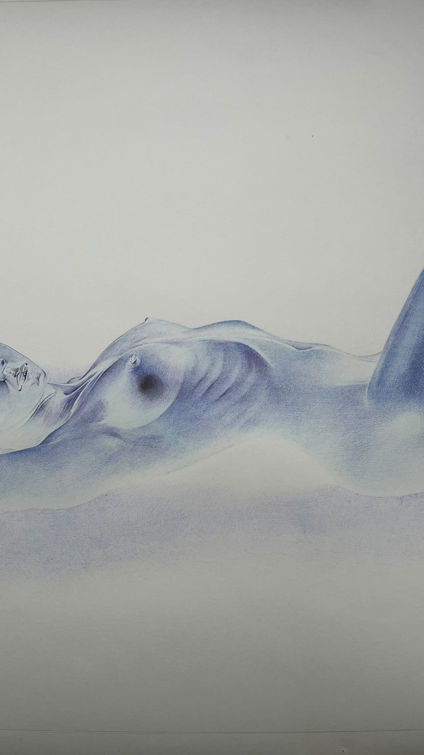 Escarpins — BEUS — détail du modelé du corps au stylo Bic bleu