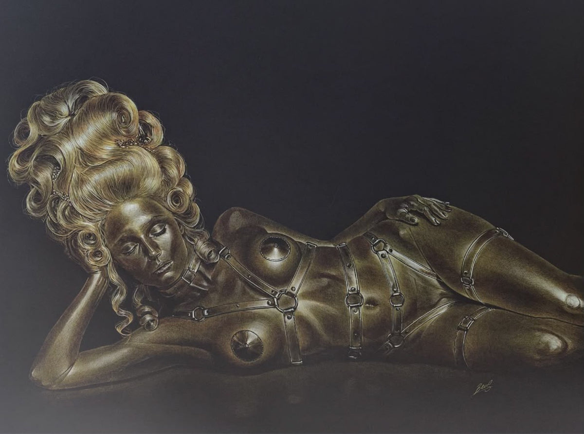 L’Attachante — BEUS — visualisation de l’œuvre en filtre négatif, tonalités or et bronze