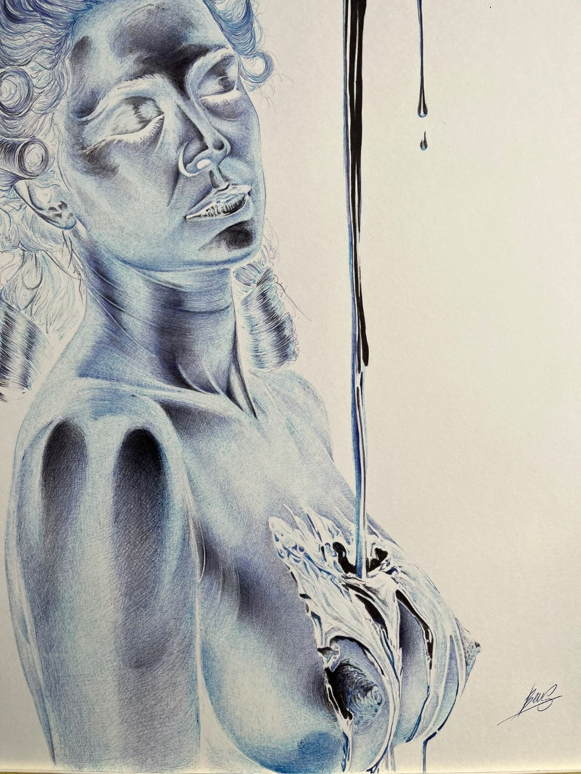 Le Bol Sein — BEUS — détail de la figure et du travail au stylo Bic bleu