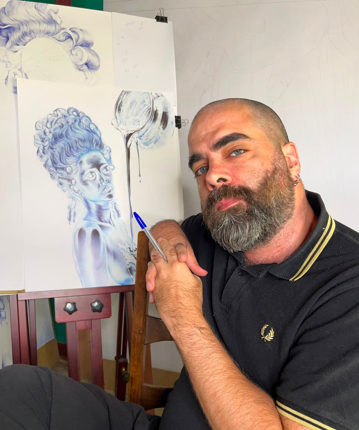 Le Bol Sein — BEUS — œuvre au stylo Bic en cours de réalisation dans l’atelier