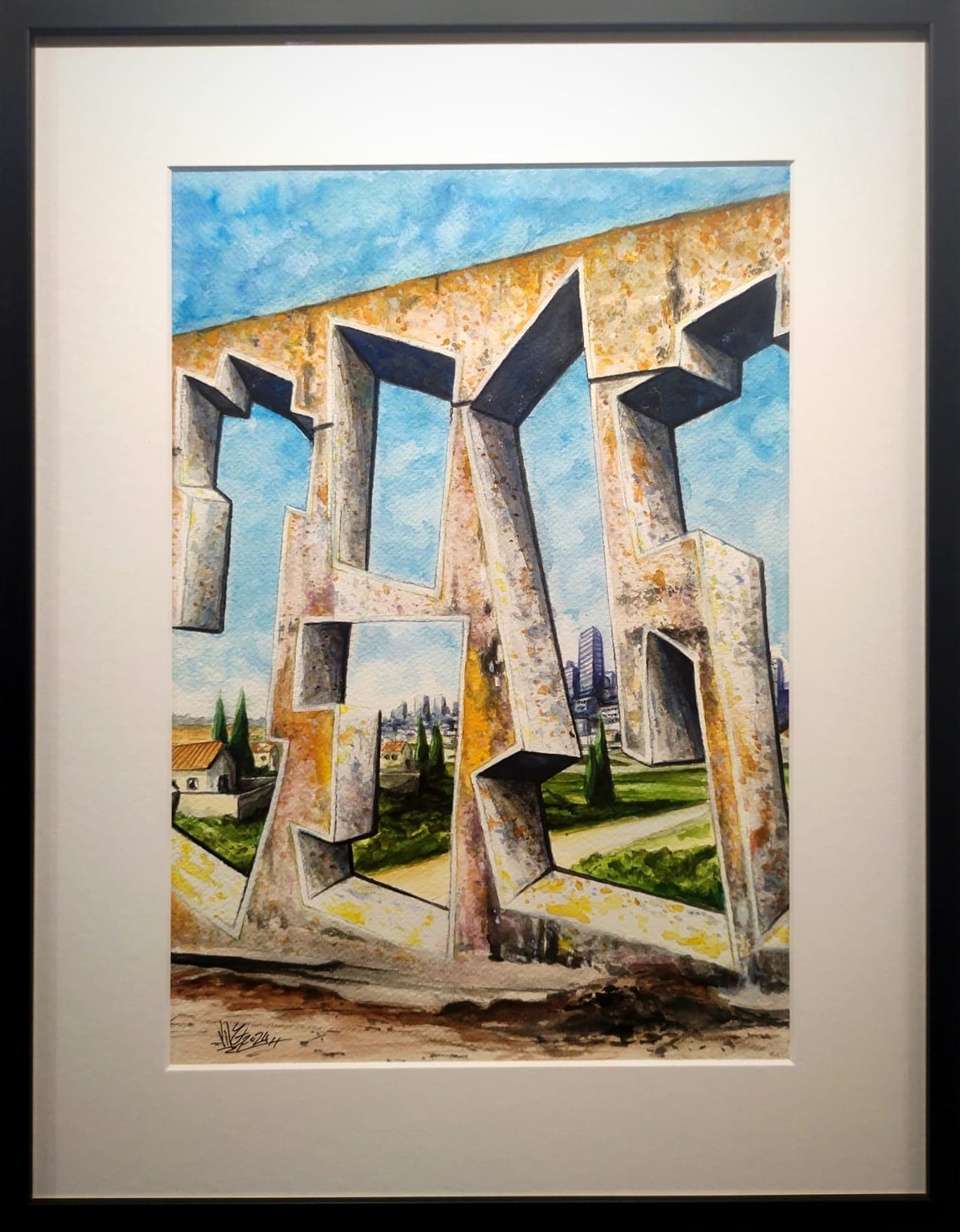 Œuvre City View par Vile — street art sur papier multi-technique et photographie de fresque