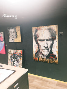 Œuvre Clint par Maxime Andriot — transfert, pochoirs, peinture et culture populaire