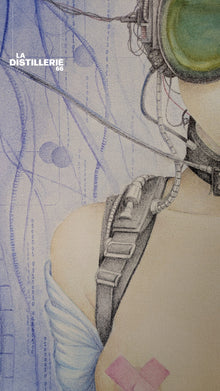Cyber — création de l’artiste Beus sur toile à l’encre de stylo Bic