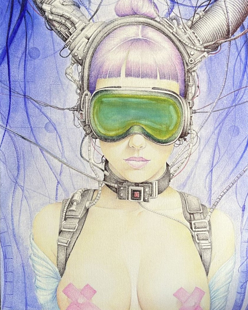 Cyber — toile originale de l’artiste Beus à l’encre de stylo Bic, art contemporain