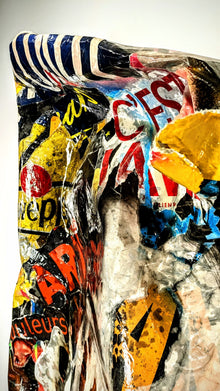 Espièglerie de Thomas Vinas — tableau contemporain en collage, peinture et résine