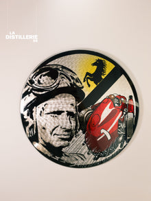 Fangio — œuvre originale de Daddy Graff sur panneau signalétique, hommage à Juan Manuel Fangio