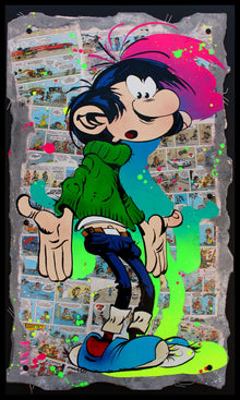 Gaston #1 — œuvre originale de Maxime Andriot sur imitation béton, Pop Art inspiré de Gaston Lagaffe