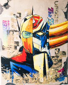 Goldorak Fragment — œuvre originale de Maxime Andriot en collage, peinture, transfert et pochoirs sur imitation béton
