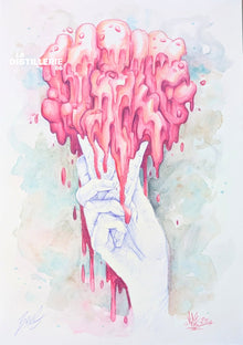 ice cream — œuvre originale en collaboration Beus × Vile, stylo Bic et aquarelle