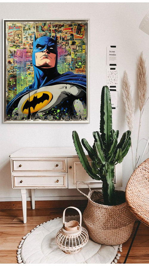 Burned Batman de Maxime Andriot — Pop Art contemporain autour de Batman sur bois