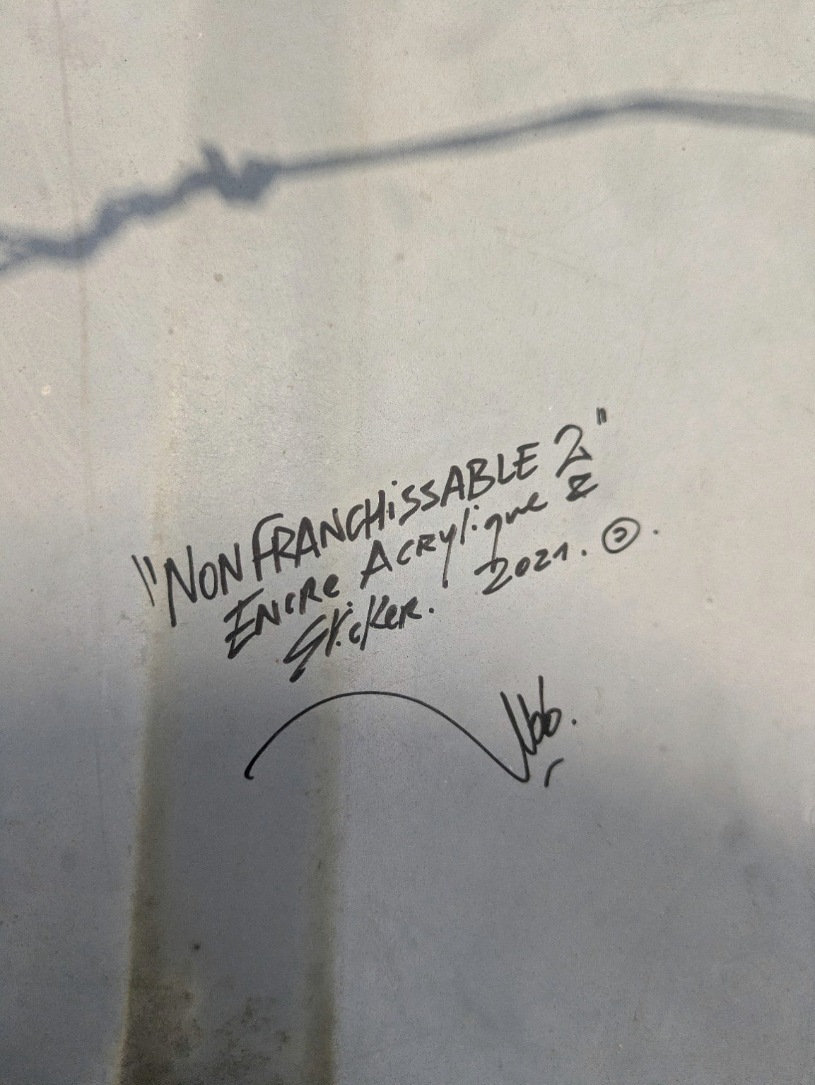 Verso de Non Franchissable 2, titre, technique, date 2021 et signature de Ludo Lassalle
