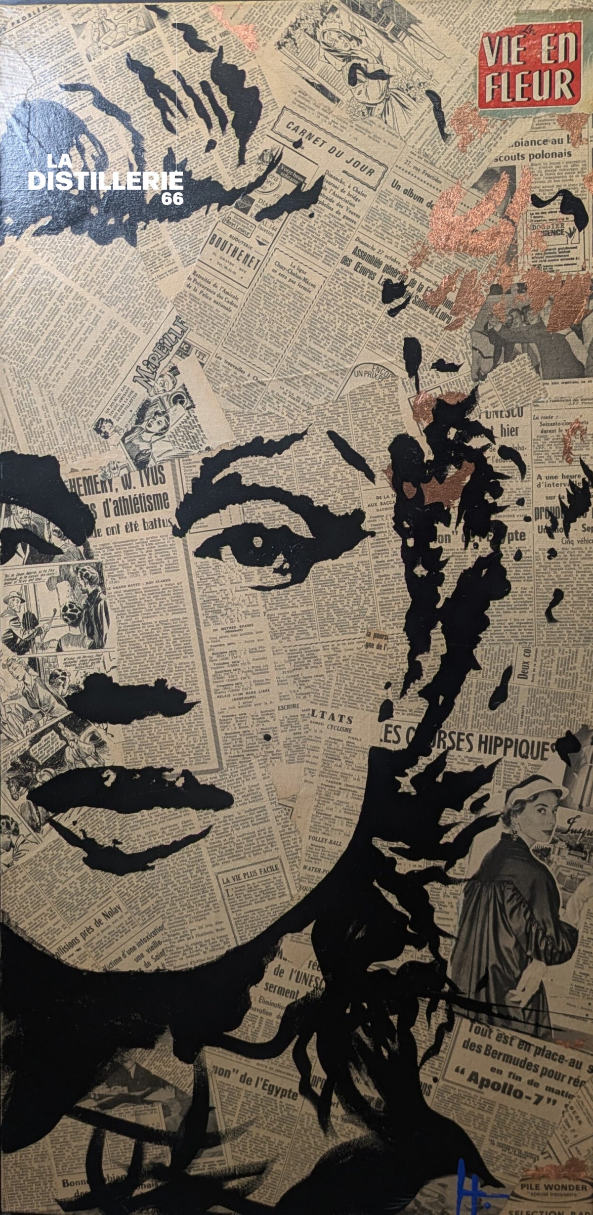 Marilyn, La Vie En Fleur — œuvre de Hayat en collage de presse et peinture autour de Marilyn Monroe