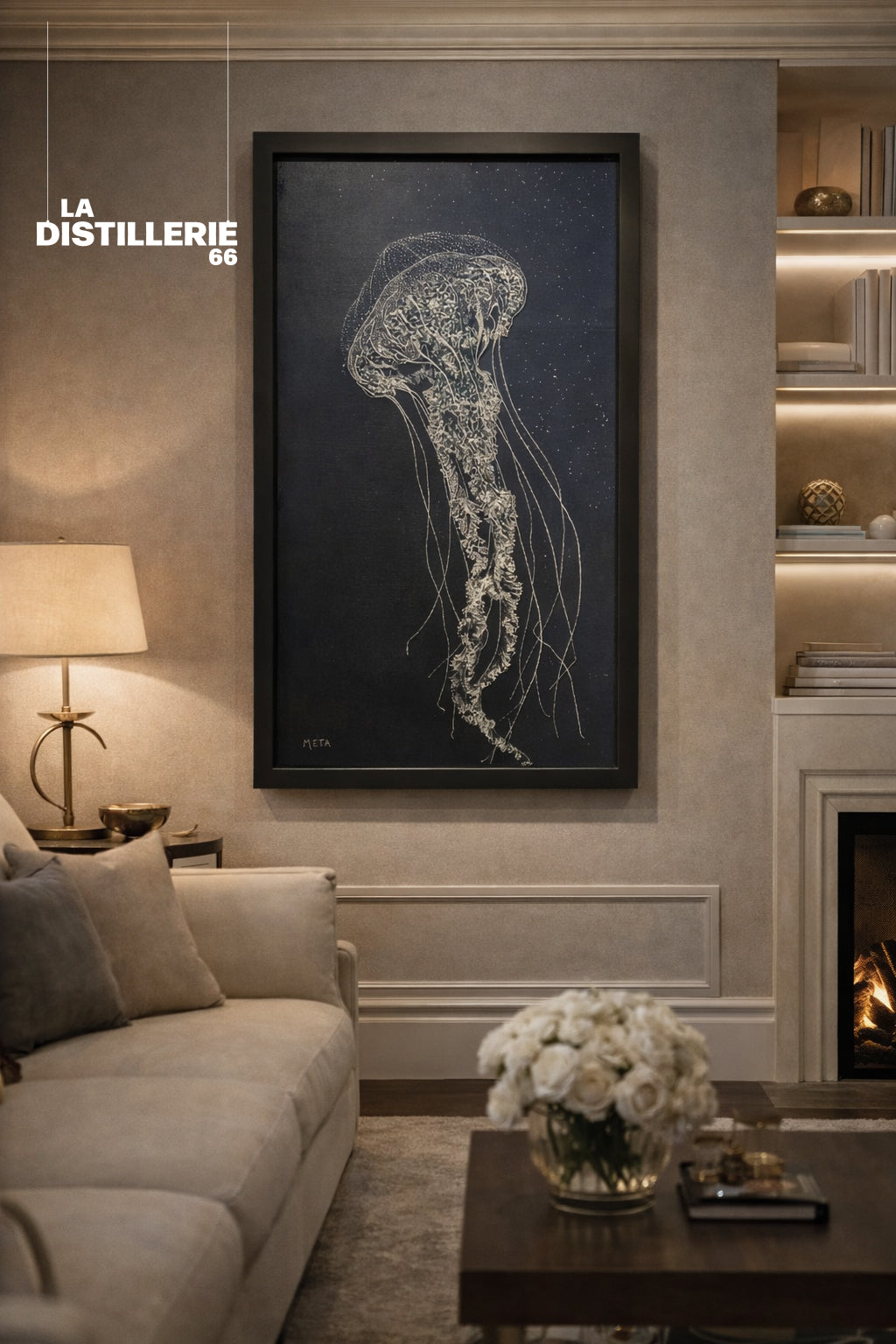 Méduse — œuvre de l’artiste Méta en verre brisé, tableau contemporain