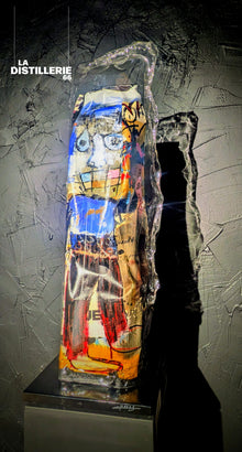 Moulin Rouge — sculpture totem originale de Thierry Clamens en bois entoilé et plexiglas, art contemporain