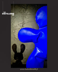 Petit Bonhomme bleu 73 cm — sculpture de Henri Iglesis en métal soufflé sur socle inox poli