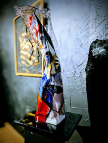 Double Face — sculpture totem originale de Thierry Clamens en bois entoilé et plexiglas, art contemporain