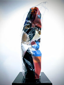 Double Face de Thierry Clamens — sculpture verticale en toile peinte, bois et plexiglas