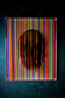 Skull Colors — tableau sculpture d’Alx Slice Art en technique mixte sur plexiglas