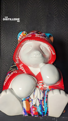 Œuvre Panda Boxe Supreme par Naor — sculpture en résine peinte, esthétique Pop Art