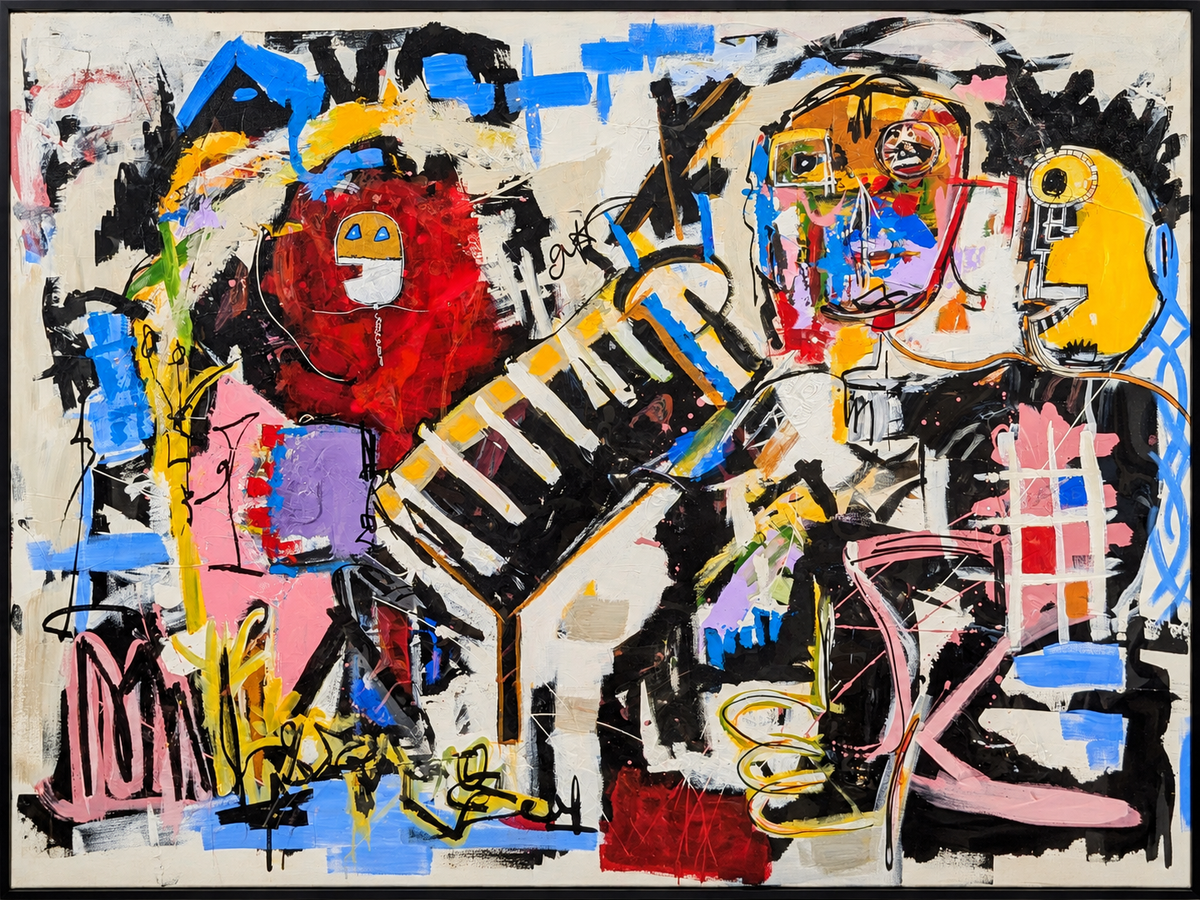 Thierry Clamens, Le Pianiste (2026), tableau sous plexiglas thermoformé en caisse américaine, vue de face